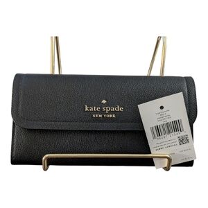 NWT BRAND NEW Kate Spade Rosie Large Flap Black Wallet pebbled Leather MSRP $229